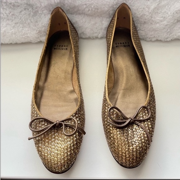 Stuart Weitzman Gabby Gold Sequin Ballet Flat - Picture 2 of 9